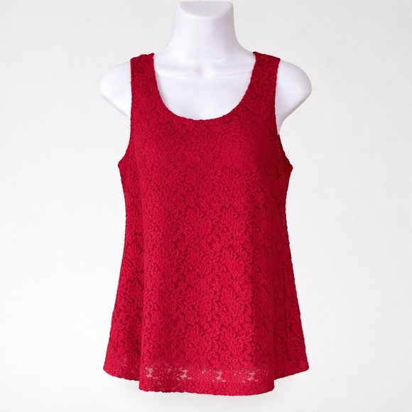 Susan Graver Style Red Lace Tank Top Women's SZ Large Sleeveless Elegant Whimsy - Picture 5 of 5